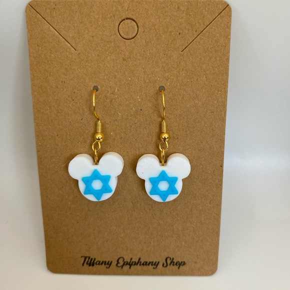 One pair Hanukkah Mickey Earrings Handmade NWT - Picture 8 of 15